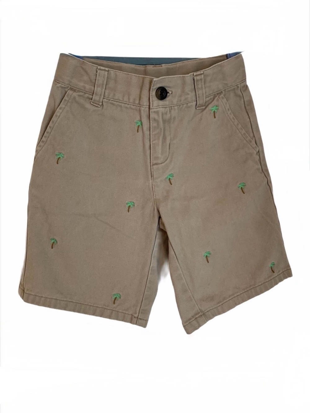 Janie & Jack 5 khaki shorts palm tree embroidered special occasion vacation
